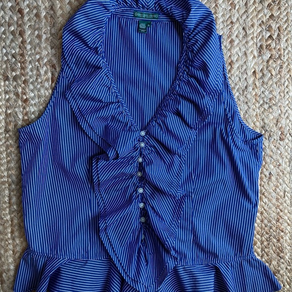Lauren Ralph Lauren Tops - LAUREN JEANS COMPANY button sleeveless ruffle peplum Striped navy & white. EUC